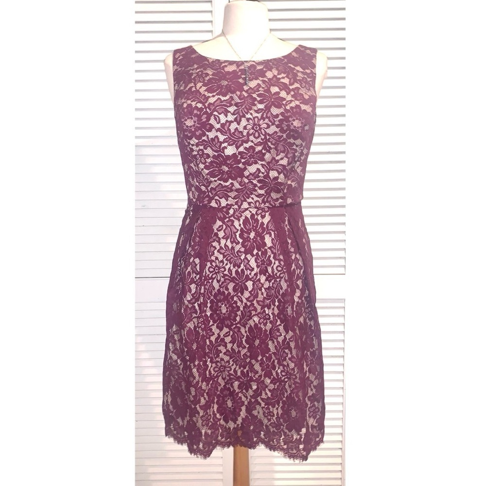 Purple lace overlay sleeveless midi dress plus size 1X